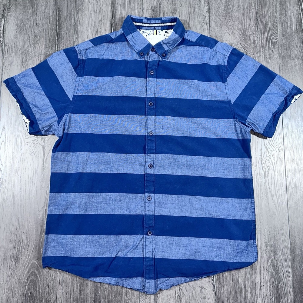 Cactus Man Ricky Singh Mens Shirt Large Button Down Blue Stripe Short Sleeve